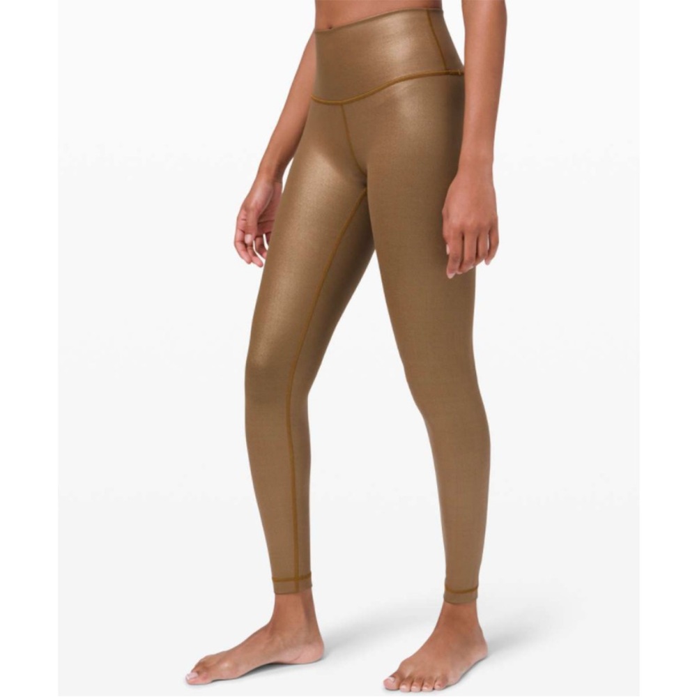 Lululemon Gold Foil Wunder Under HR Tight 28” Shine Leggings Size 8